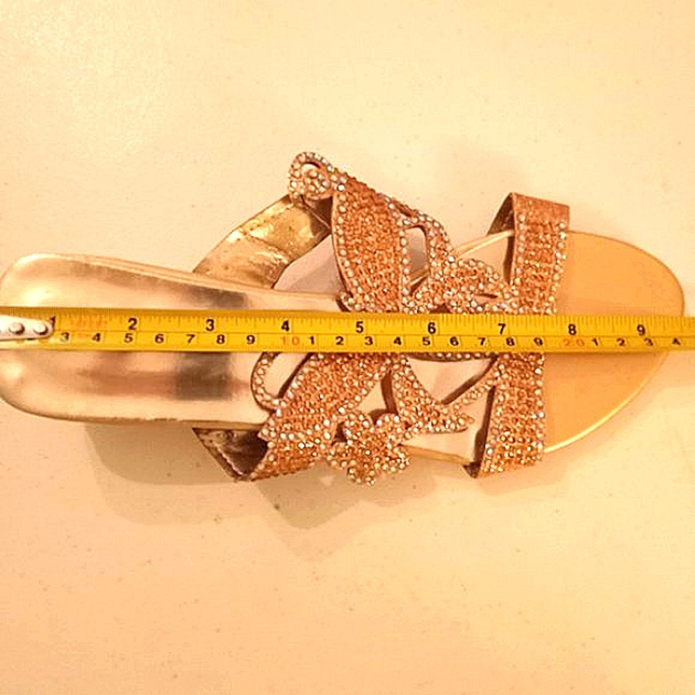 🎁FREE GIFT INCLUDED🎁 NEW Embellished Rhinestone Glitter Sandals Low Heels - Picture 11 of 15